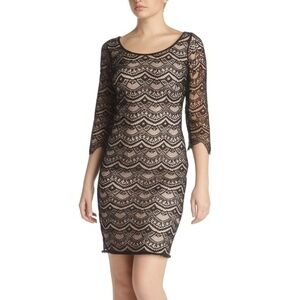 GUESS Womens Dress Size 12 Black Lace Nude Lining Cocktail 3/4 Sleeve